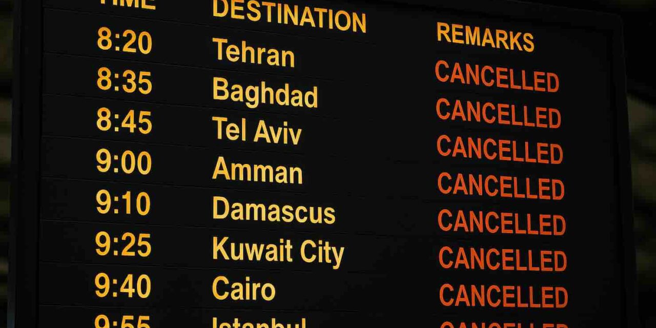 Spazi aerei chiusi in Medio Oriente: oltre 5.000 voli cancellati dopo l’attacco a Iran